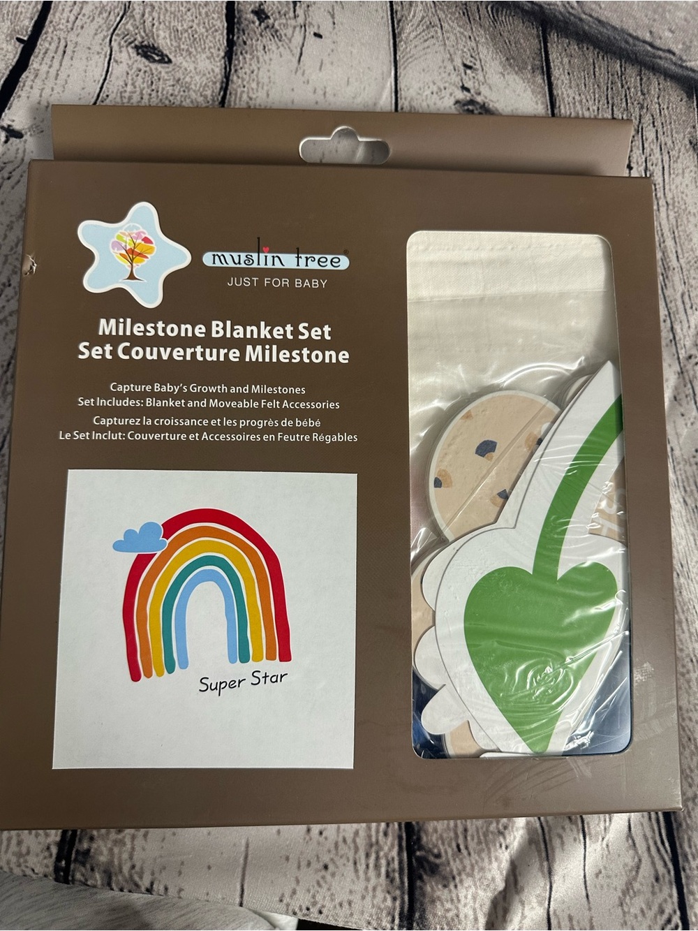 Muslin Tree Milestone Blanket Set - Rainbow  w/Green Accents